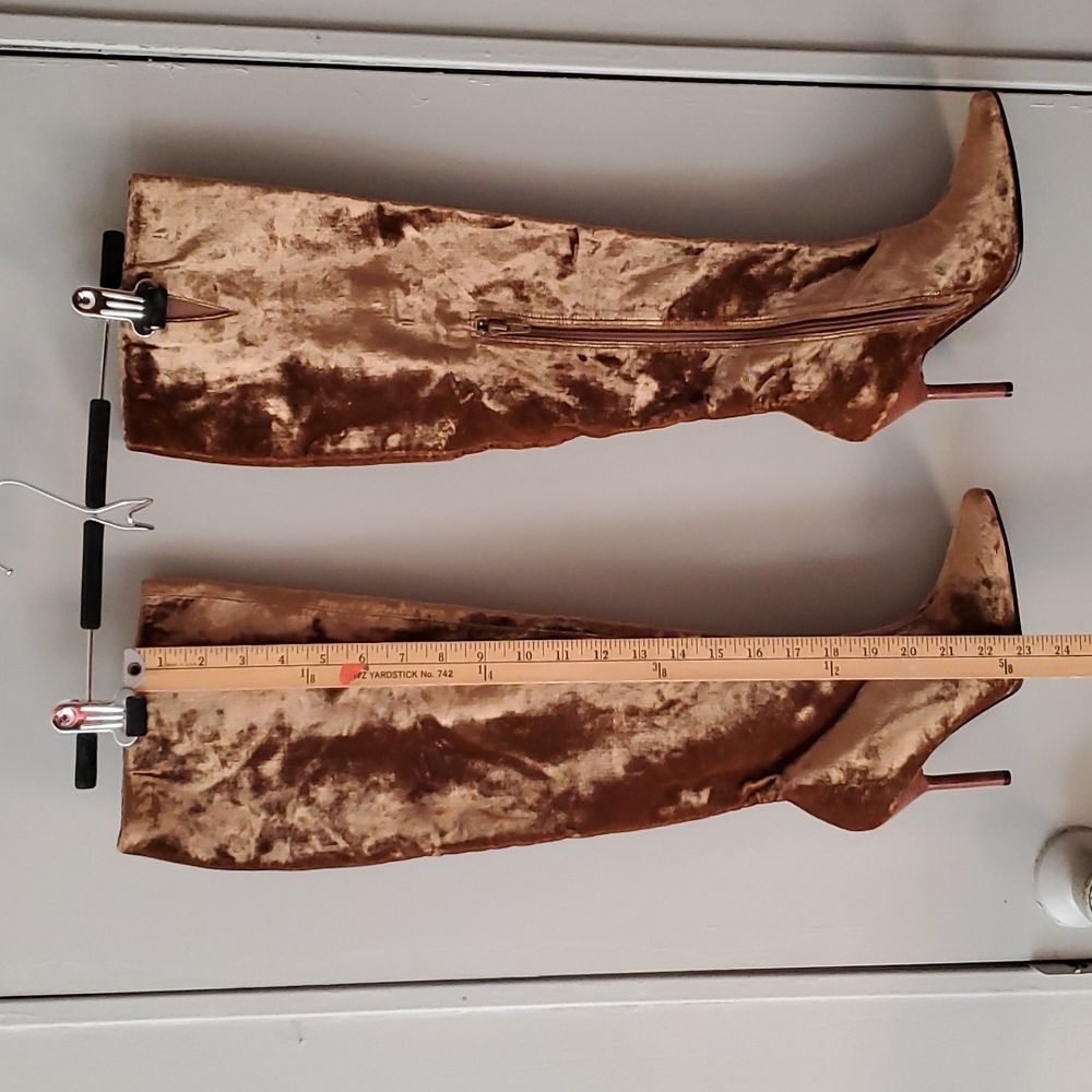 Colin Stuart Over the Knee Crushed Velvet Gold Stilletto Boots Size 6
